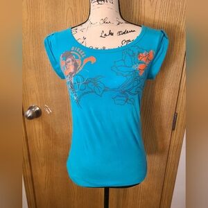 Y2k Diesel Parrot Exotic Roll Tab Sleeve Tropical Graphic T-shirt